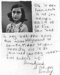 Excerpt from Anne Frank's diary, October 10, 1942: "This is a photograph of me as I wish I looked all the time. [LCID: 78355]