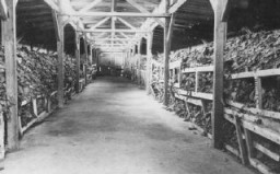  A warehouse containing shoes confiscated from prisoners killed in the gas chambers of the Majdanek camp. [LCID: 50574]